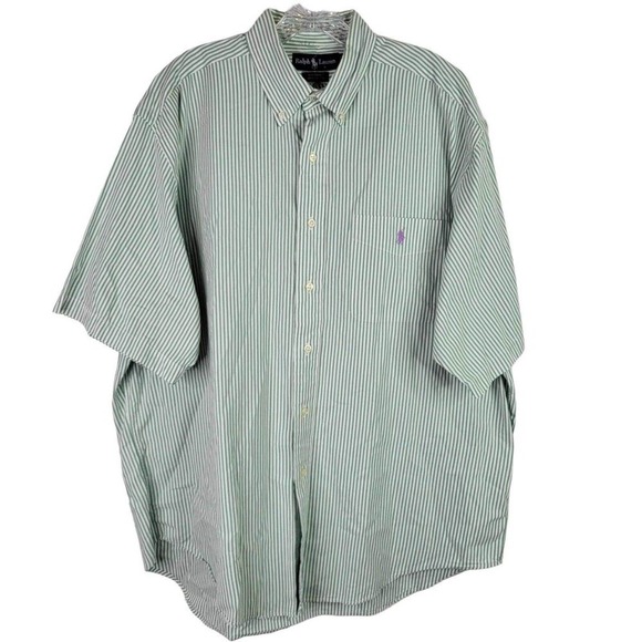 Polo Ralph Lauren Big Shirt Oxford Men's L Green Striped SS Button Down Cotton - Picture 2 of 10